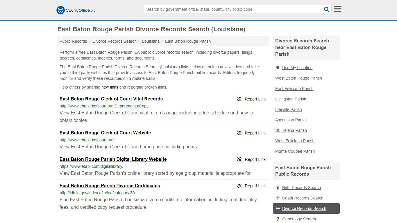 East Baton Rouge Parish Divorce Records Search (Louisiana) - County Office